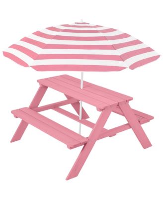 Outdoor Wooden Kids Picnic Table with Umbrella, Activity Table, 220 lb Capacity