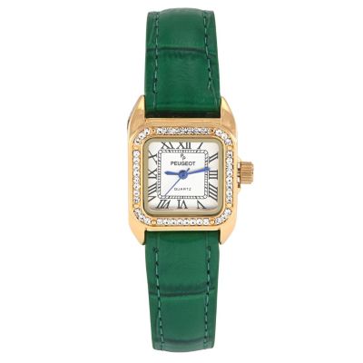 Women's Tank Watch with Crystal Bezel  Leather Strap