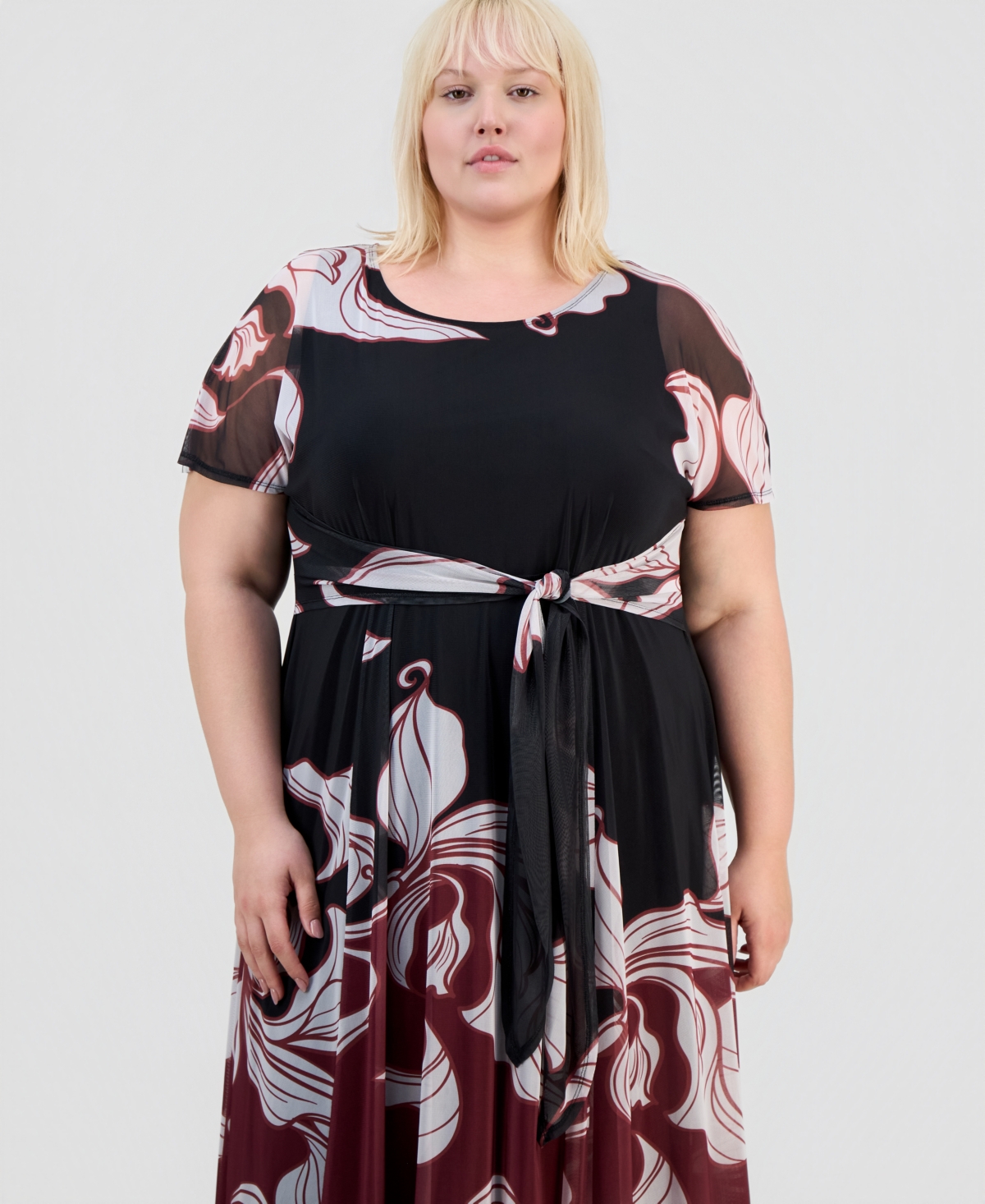 Robbie Bee Plus Placement-Print Tie-Front Dress