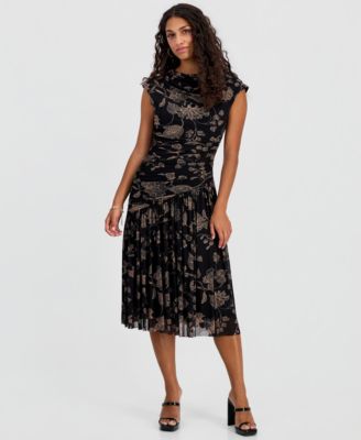 Petite Printed Side-Ruched Midi Dress