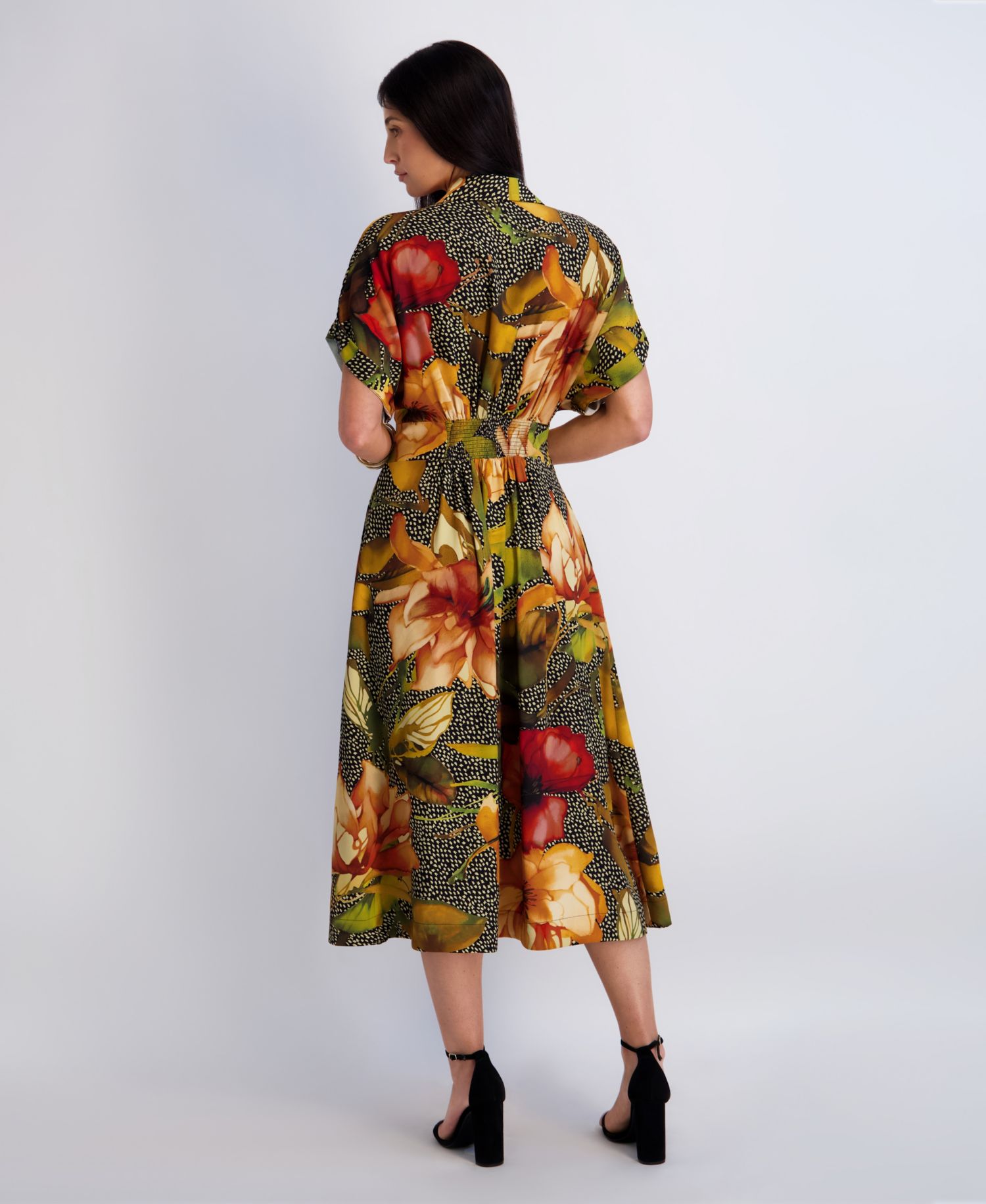 Women's Button-Front Collared Neck Midi Shirt-Dress