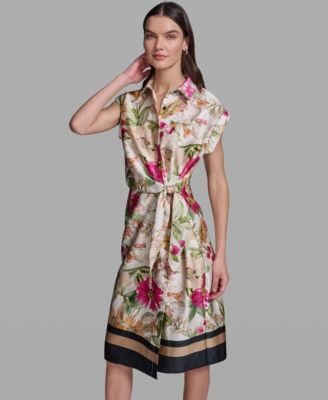 Women's Floral Print Short-Sleeve Side-Tie Dress