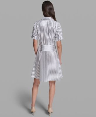 karl lagerfeld poplin shirt dress KARL LAGERFELD Paris Women's Sportswear Dress, White/Blithe Bl Multi,  XX-Small at Amazon Women's Clothing store