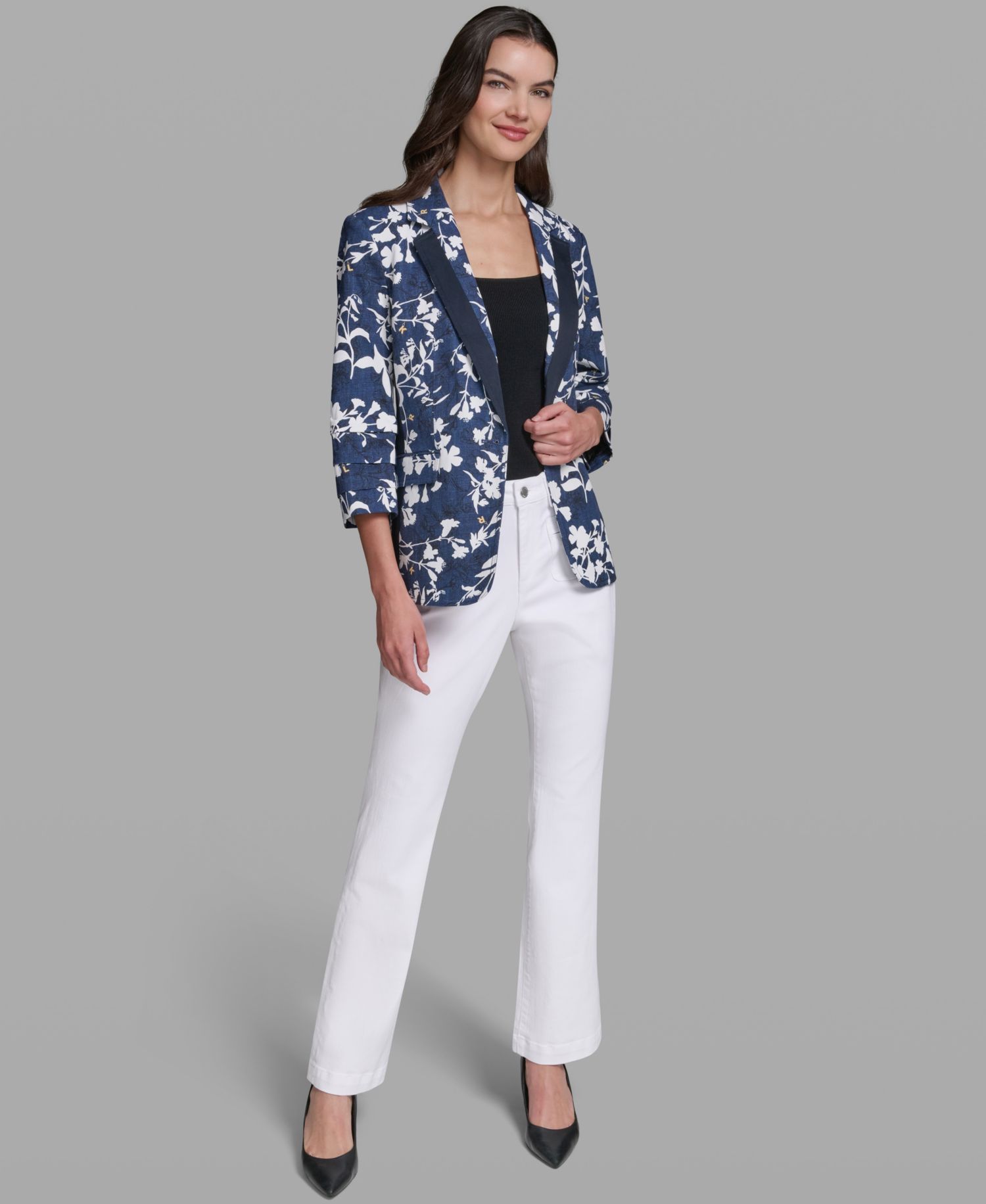 Women's Contrasting Floral Print Burnout Collared Blazer