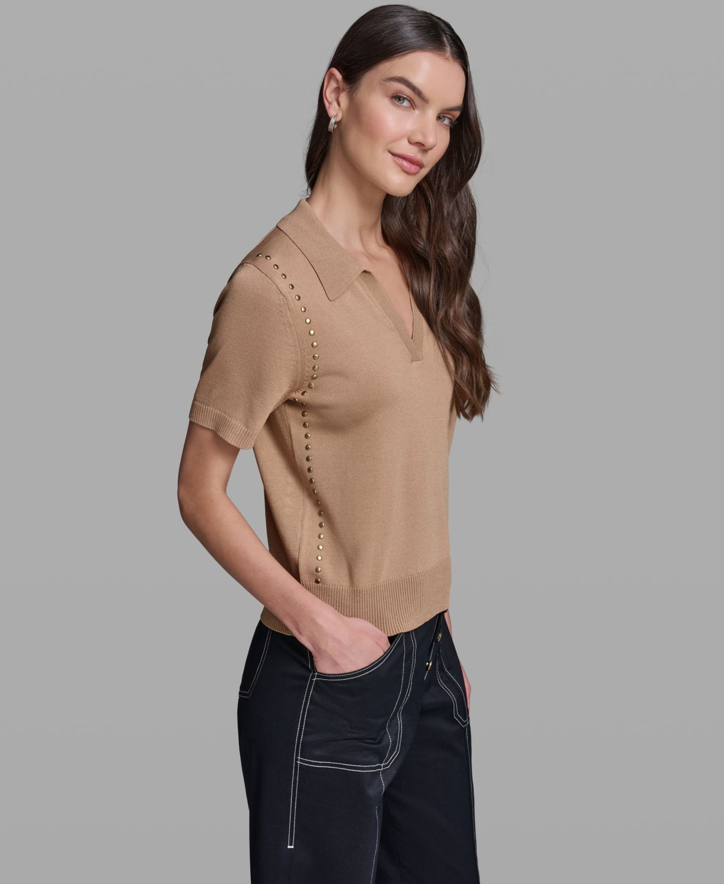 Женский свитер KARL LAGERFELD PARIS Petite Short-Sleeve Sweater, цвет: Cartouche — фото 3