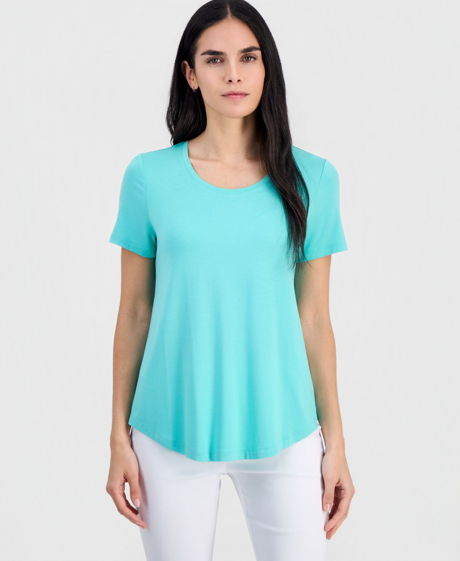 Petite Solid Rayon Span Short-Sleeve Top