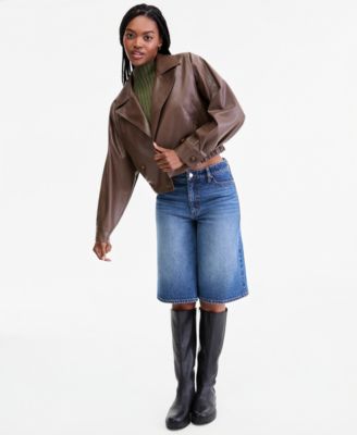 Women's Cropped Faux-Leather Jacket