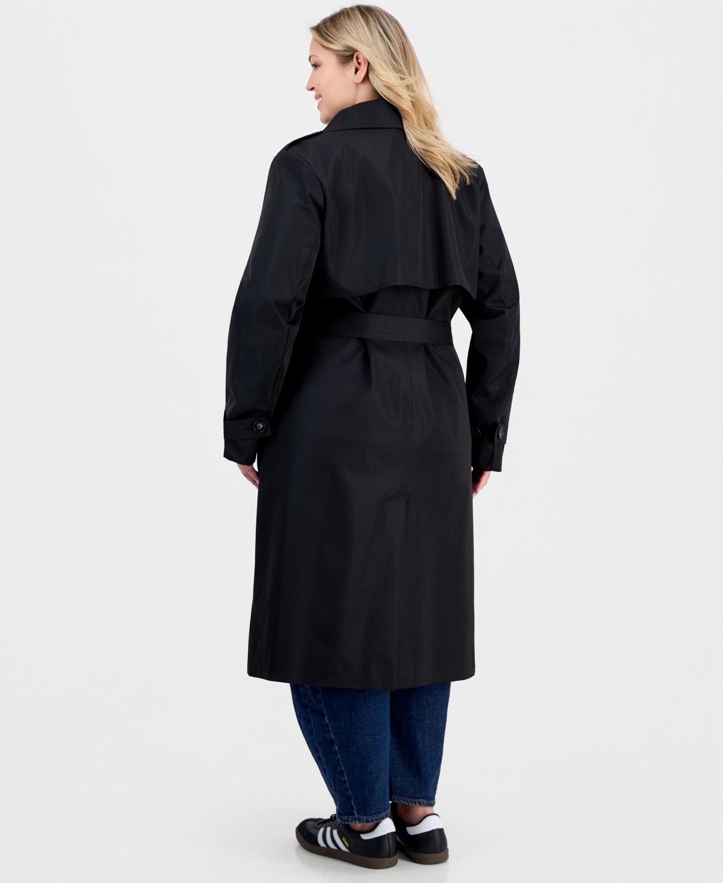 Женское пальто Jou Jou Plus Size Double-Breasted Belted Trench, цвет: Чёрный — фото 3