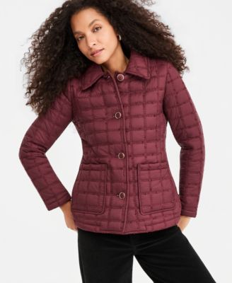 Women's Short Boucl&eacute; Windowpane Quilted Coat