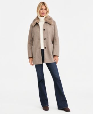 Women's Faux-Fur-Collar Car Coat, Created for Macy's