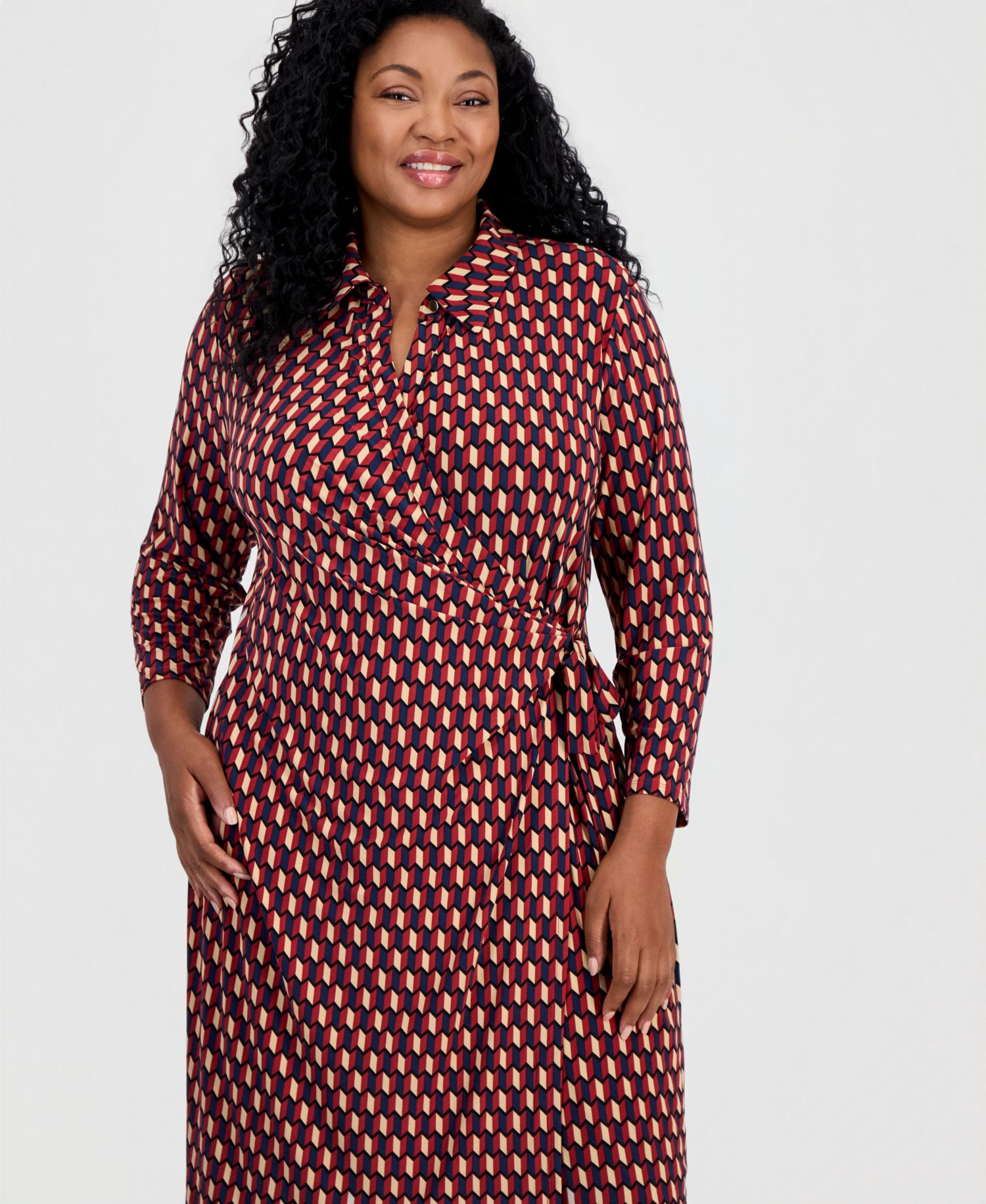 Plus Size Printed Faux-Wrap Dress