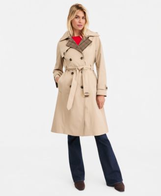 Women's Plaid-Collar Belted Trench Coat, Created for Macy's