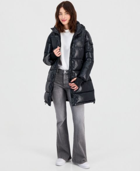 Женская куртка Steve Madden Hooded Puffer Coat, Created for Macy's, цвет: Чёрный