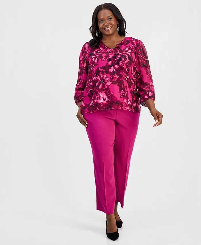 Plus Size Printed Ruffled Surplice Top - thumbnail 2