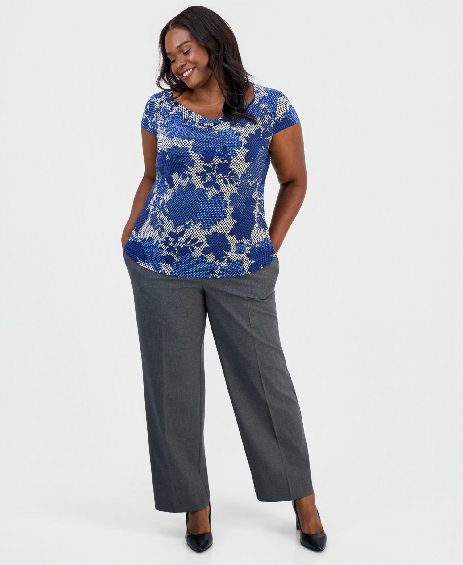 Plus Size Cowl-Neck Cap-Sleeve Top