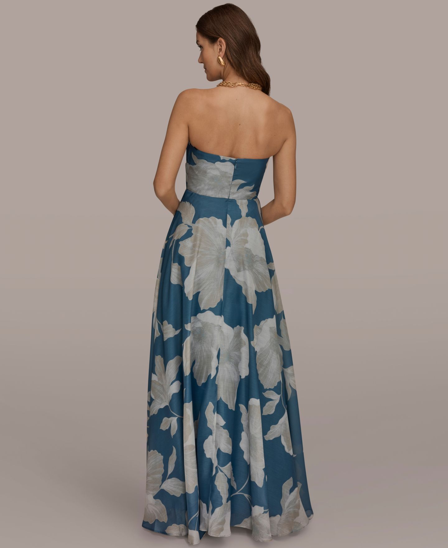 Женское платье Donna Karan New York Strapless Floral Organza Gown, цвет: Потёртый индиго — фото 7