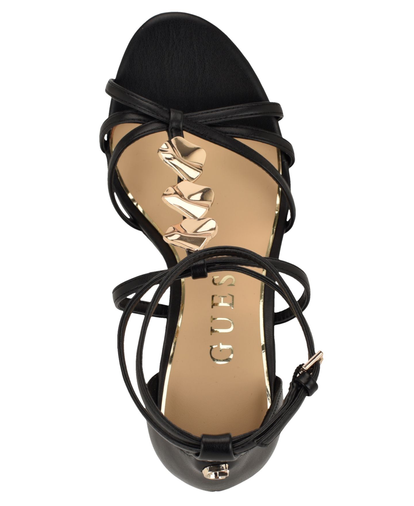 Женские сандалии GUESS Chaella Embellished Strappy Stiletto Dress Sandals, цвет: Чёрный — фото 4
