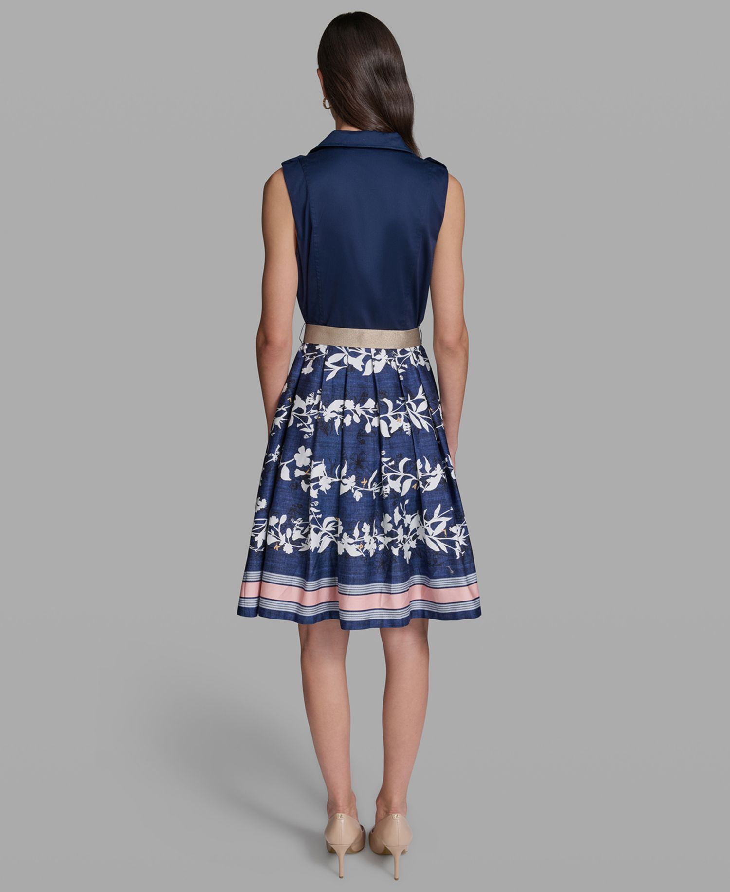 Petite Collared Neck Belted Dress