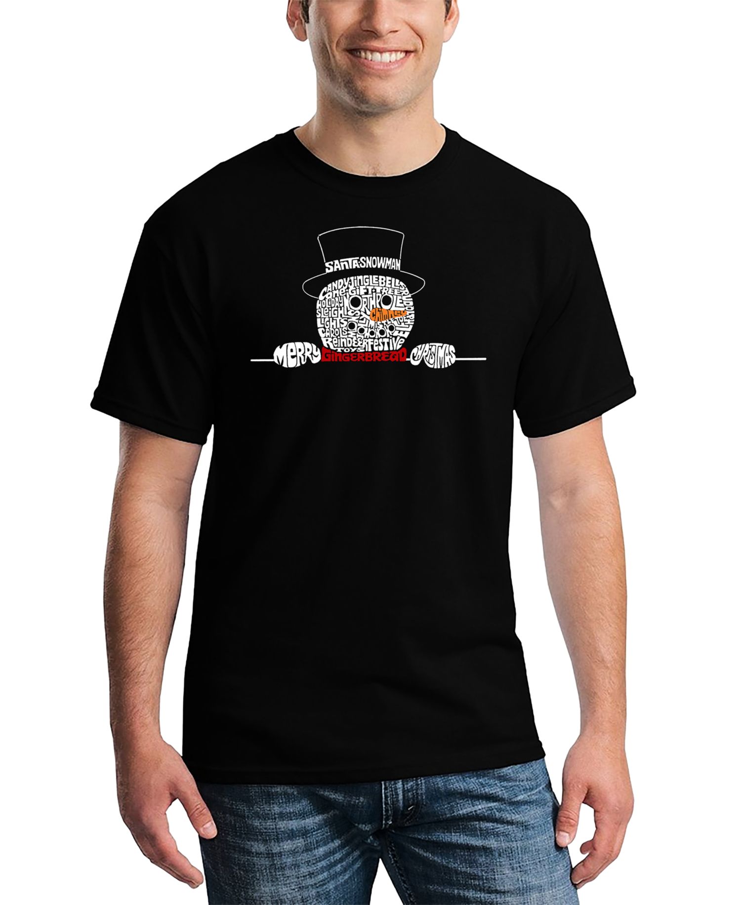 Men's Peeking Snowman Christmas Word Art T-Shirt