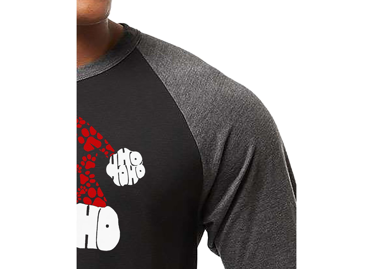 Men's Santa Hat Paw Print Word Art Raglan-Sleeve T-Shirt