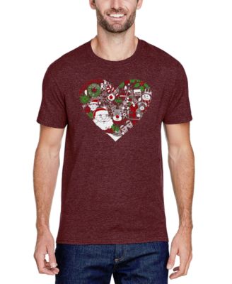 Men's Christmas Themed Heart Word Art Cotton and Polyester Blend T-Shirt