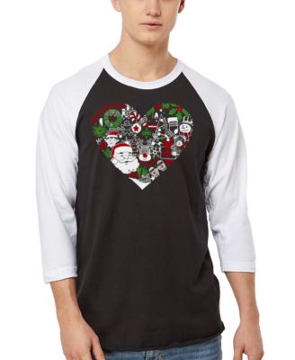 Men's Christmas Themed Heart Word Art Raglan Baseball T-Shirt