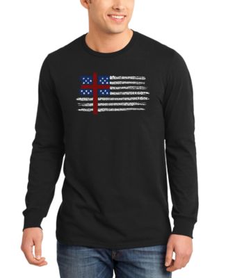 Men's One Nation Under God American Flag Cross Word Art Long-Sleeve T-Shirt