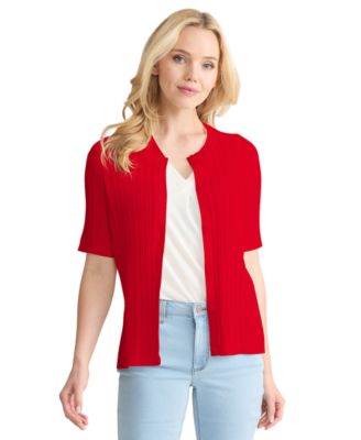 Petite Short-Sleeve Pointelle Cardigan