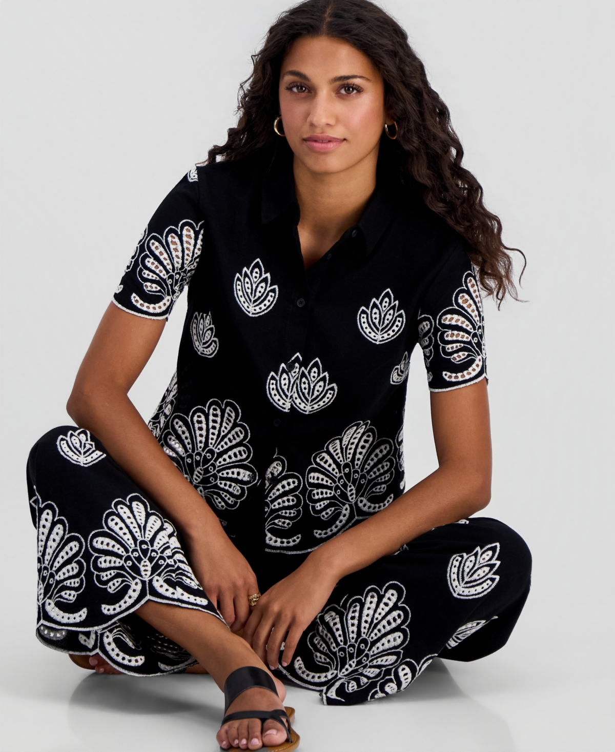 And Now This Petite Cotton Cutwork Camp Shirt, Macy's Exclusive