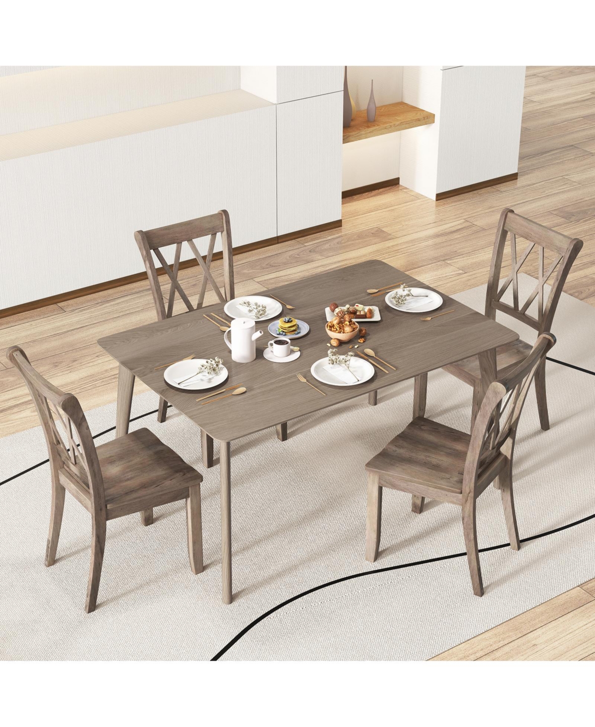 Slickblue Set of 2 Farmhouse Wooden Dining Chairs Retro Kitchen Style