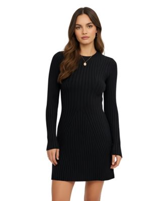 Women's Ribbed Knit Flared-Hem Sweater Dress