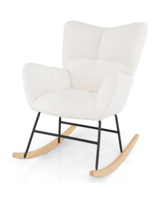 Modern Nursery Rocking Chair with Cushioned Backrest and Armrest for Comfort