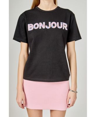 Women's Bonjour Sequins Embroidered Patch Top