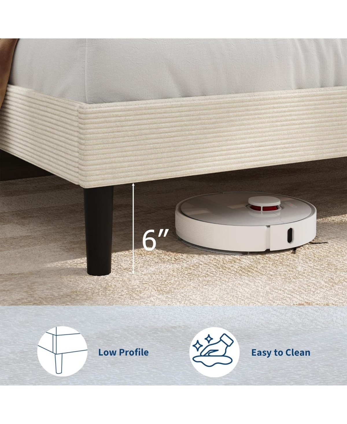 gaomon Bed Frame with Usb Charging Station, Corduroy Upholstered Platform Adjustable Storage Headboard