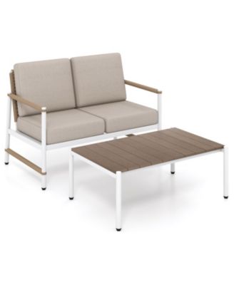 Aluminum Patio Loveseat and Coffee Table Set with 5 in Thick Cushions