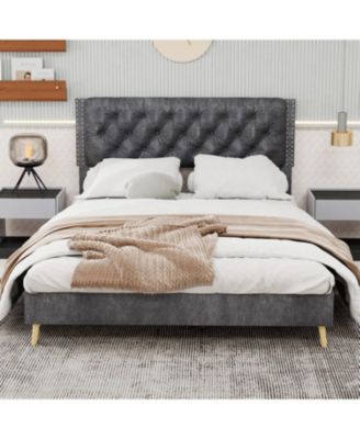 Bed Frame, with Suede Upholstered Headboard, Under Bed Storage, Wood Slats Support, No Box Spring Needed, Easy Assembly