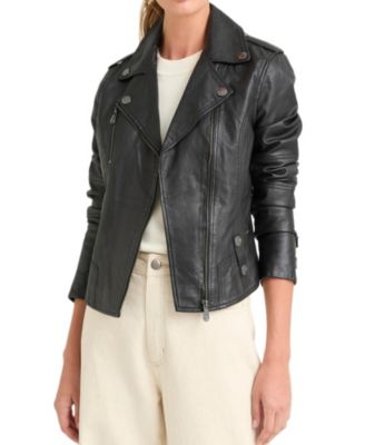Women's Biker Jacket Leather With Epaulets