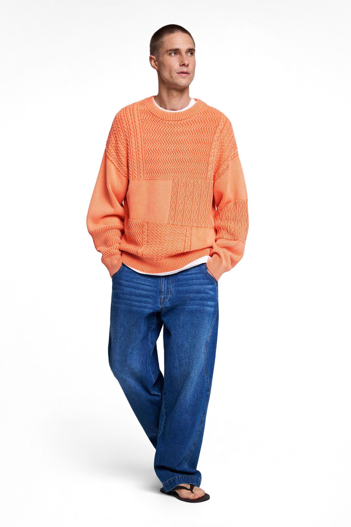 Мужской свитер Desigual Plain knit, цвет: Пастельный оранжевый — фото 2