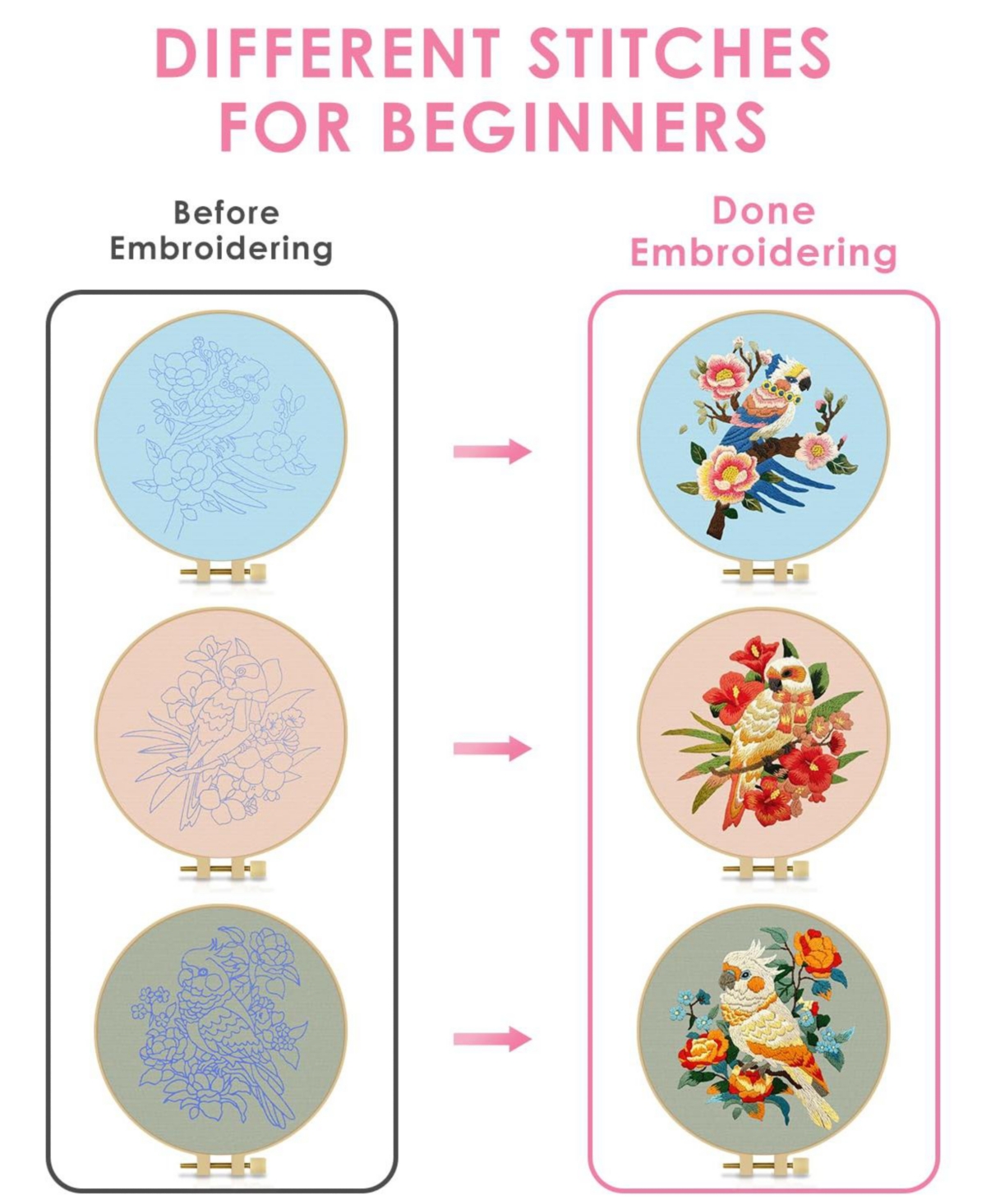Gnuadz Embroidery Kit Parrot Beginners Cloth Hoops Threads
