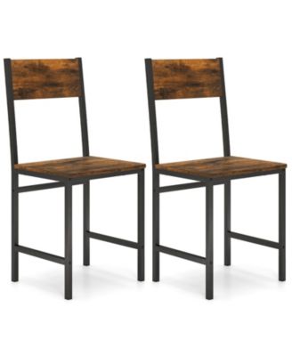 Set of 2 Industrial Dining Side Chairs with Metal Frame and Slanted Back Support