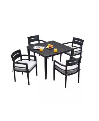 5-Piece Outdoor Patio Aluminum Furniture, including 4 Dining Chairs Sunbrella Fabric Cushioned with Umbrella Hole