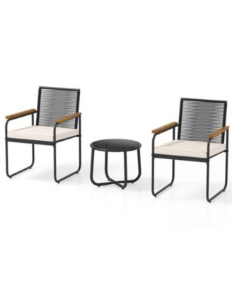 3 Piece Patio Wicker Furniture Set with Glass Top Table