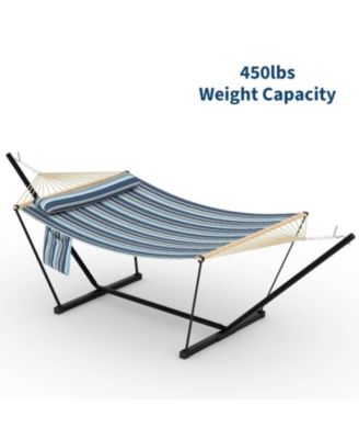 Heavy Duty Portable Double Hammock with Stand for Outdoor Patio, Garden, Beach, Backyard