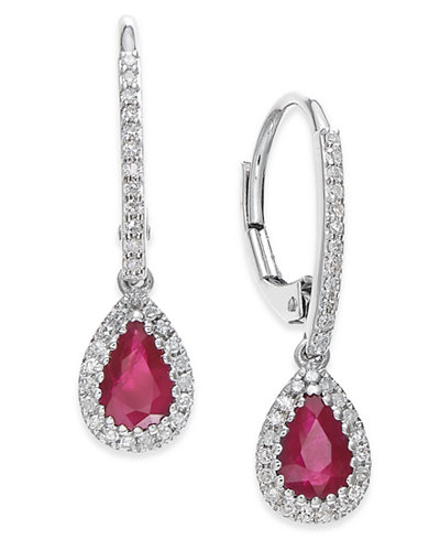 Ruby (3/4 ct. t.w.) and Diamond (1/5 ct. t.w.) Drop Earrings in 14k White Gold