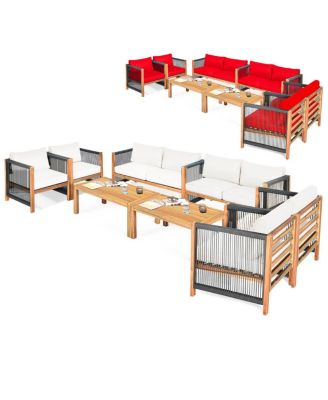 8 PCS Wood Outdoor Patio Furniture Set with Cushions   Cover Sets