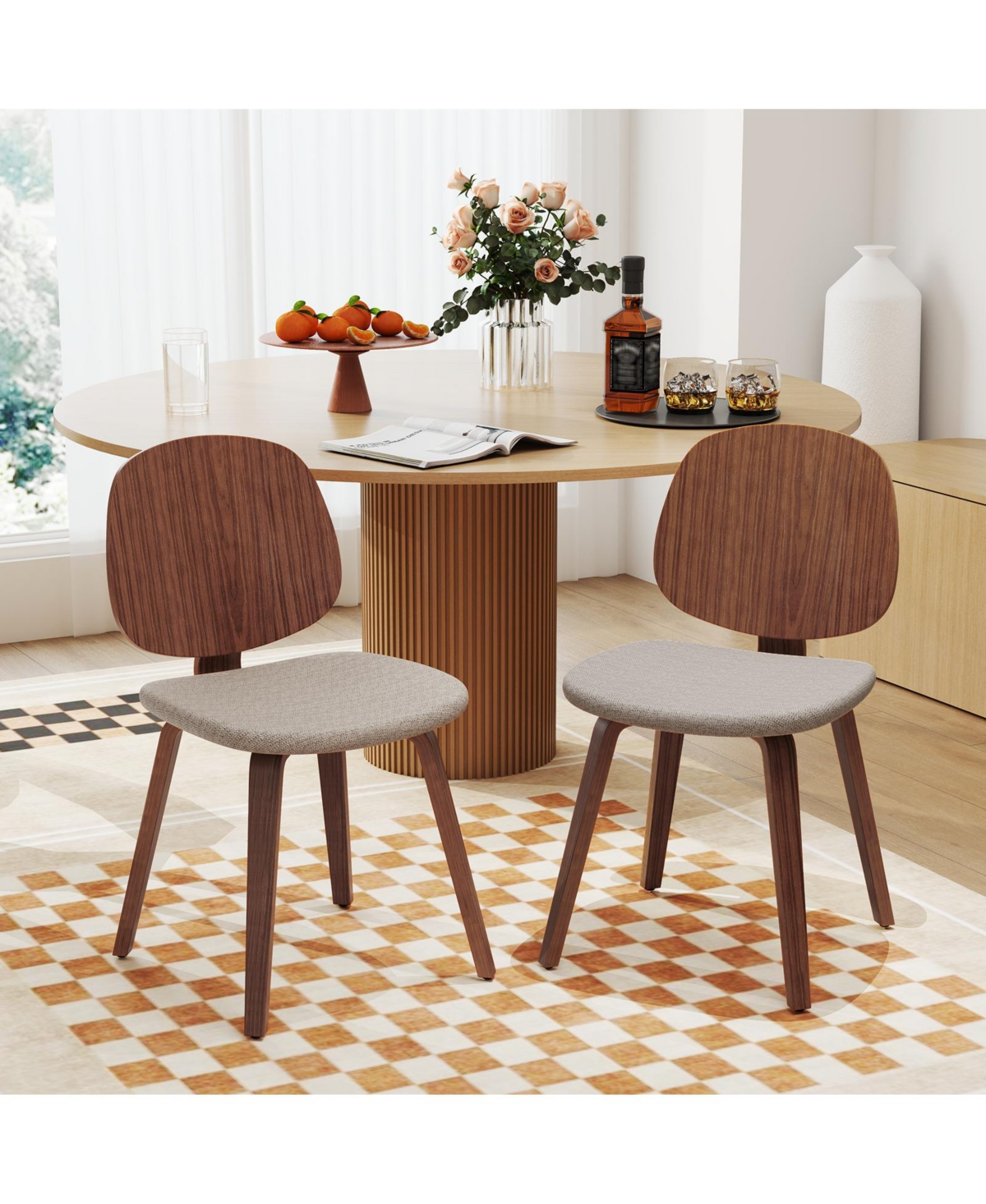Slickblue Bentwood Dining Chairs Set of 2 with Padded Seat and Solid Wooden Frame