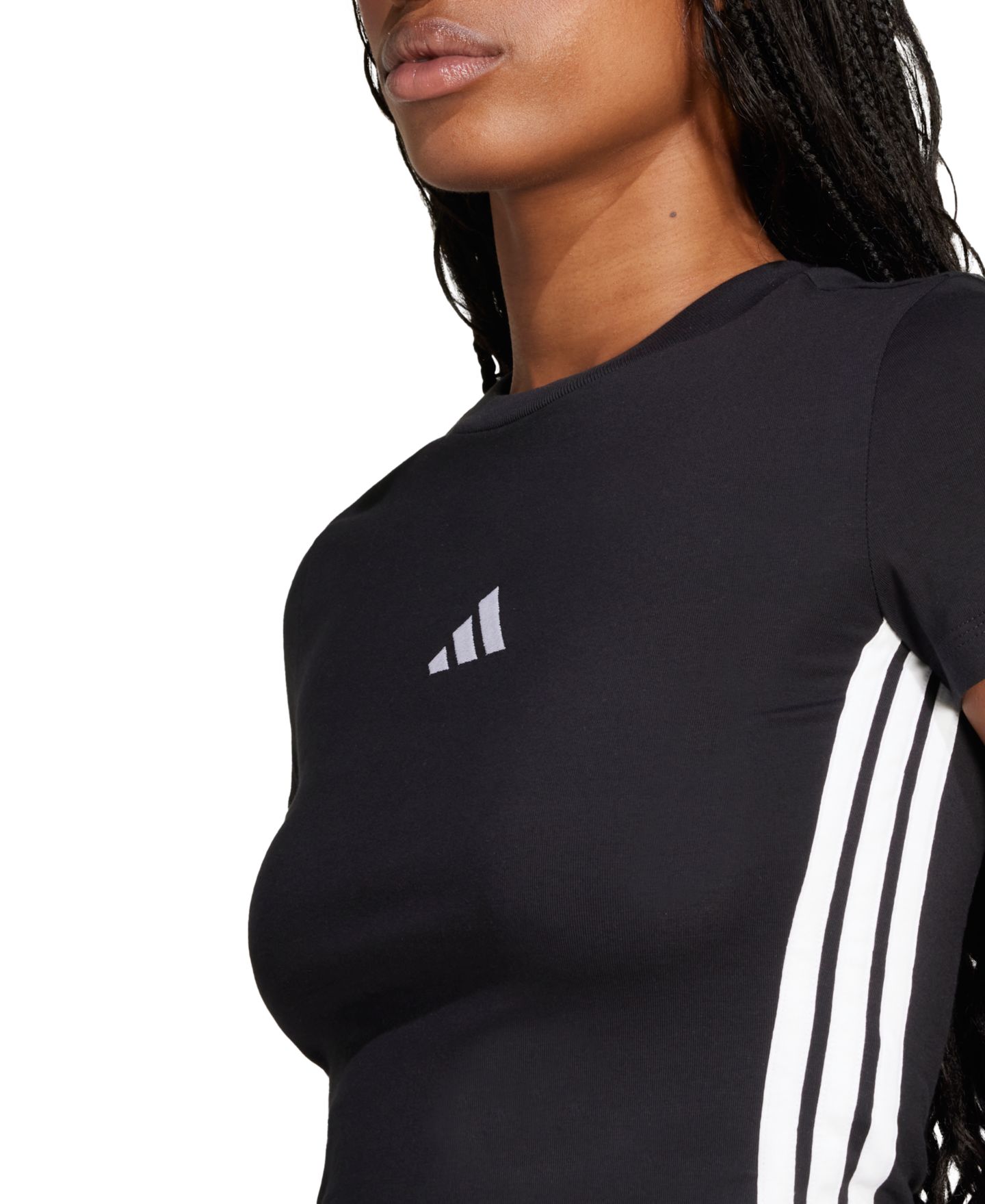 Женская футболка adidas Essentials Slim-Fit Short-Sleeve Baby T-Shirt, цвет: Чёрный / Белый — фото 4