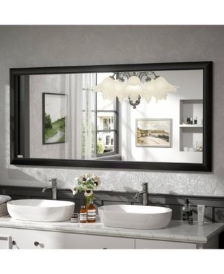 60" x 28" Inch Thick Metal Framed Wall Mirrors for Bedroom, Rectangle Wall-Mounted Mirror