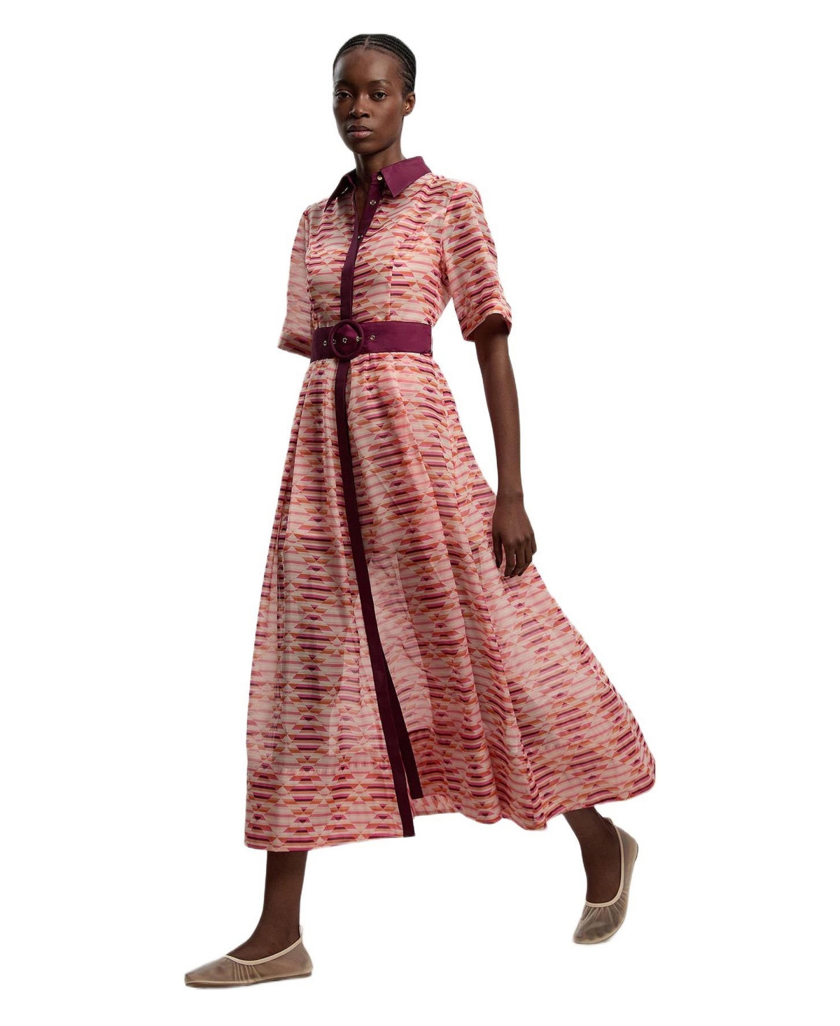 Karen Millen Women's Short Sleeve Midi Shirt Dress - Multi