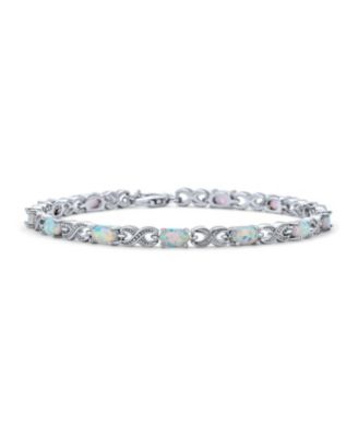Romantic Created White Opal Milgrain Infinity Tennis Bracelet .925 Sterling Silver